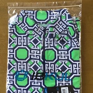 IBKUL Golf-tennis long sleeve mock neck top. SPF 59+. Mesh inner sleeves.